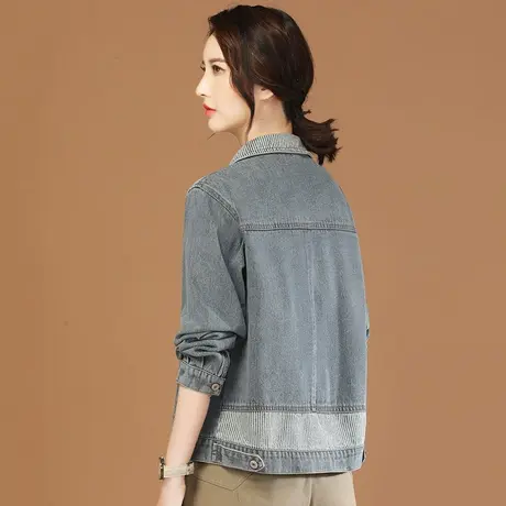 韩潮袭人条纹拼接长袖牛仔短外套女2024春新款百搭显瘦夹克棒球服图片