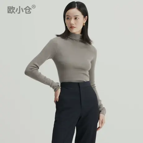 OXC/欧小仓高级感灰色毛衣秋女秋冬高领针织打底衫修身内搭羊毛衫商品大图
