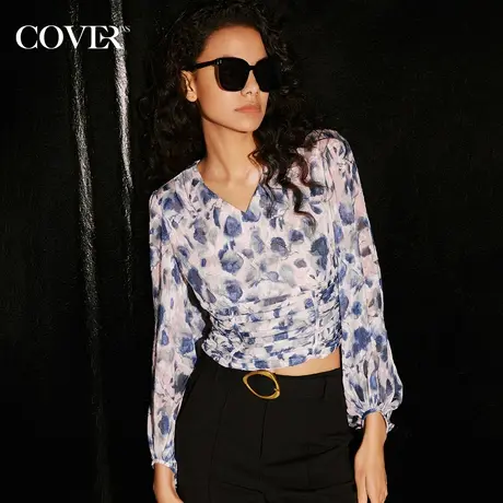 COVER秋季收腰抽褶灯笼袖衬衫商品大图