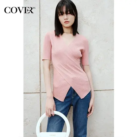 COVER夏季珍珠臻丝棉坑条交叉针织衫商品大图