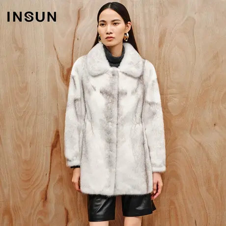 INSUN恩裳奥莱2023冬季皮毛一体水貂毛大衣外套图片