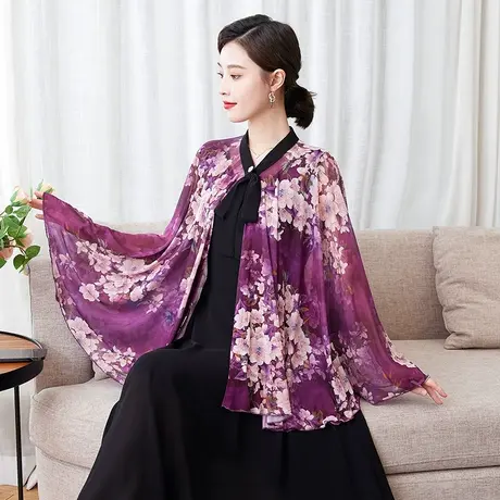 雪纺外套2022新款短款宽松韩版外套演出服舞蹈大袖衫披风旗袍斗篷图片