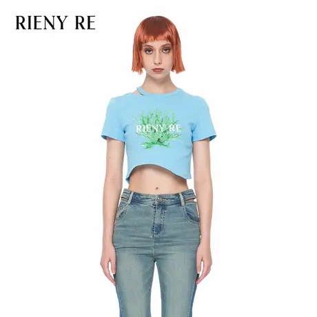 RIENYRE短袖t恤女2023新款夏季薄款纯棉上衣设计感小众女打底衫图片