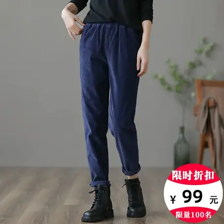 dza 高腰显瘦加厚灯芯绒休闲裤2022款冬季加绒裤子女士直筒宽松裤商品大图