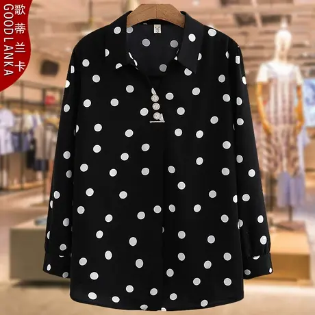 40-50岁中年妈妈春装长袖衬衣200斤宽松洋气上衣大码印花雪纺衬衫商品大图