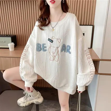 小个子设计感小众卫衣女春秋季韩版宽松薄款小熊上衣华夫格外套潮图片