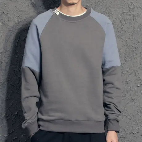 奕飏2020新款撞色拼接卫衣男圆领 男生青少年宽松秋装上衣帅气潮商品大图