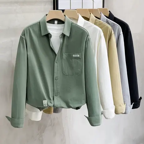 纯棉男士衬衫长袖商务高级感休闲男装上衣潮流宽松工装衬衣春秋款商品大图