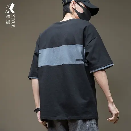 夏季潮男短袖t恤男纯棉男装上衣男士胖子宽松大码男款内搭打底衫商品大图