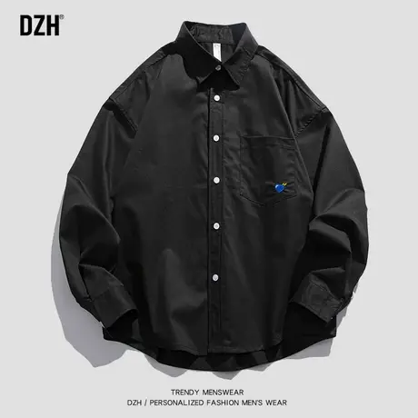 男士黑色纯棉日系刺绣衬衫男高级感内搭长袖衬衣外套百搭2024秋款商品大图