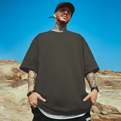 加肥加大纯色宽松T恤男生情侣纯棉胖子半袖大码男装短袖五分袖夏商品大图