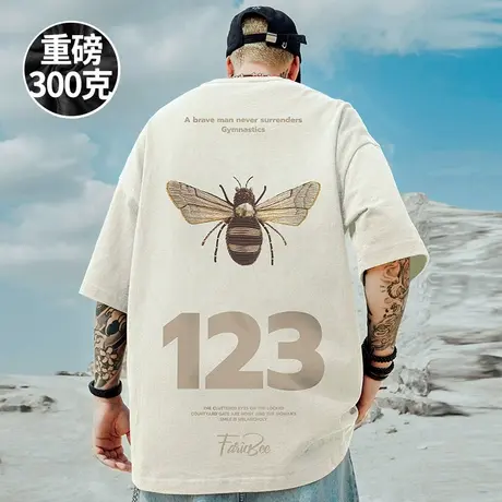 重磅潮牌宽松T恤胖子短袖男加肥加大五分袖纯棉国潮大码男装夏季图片