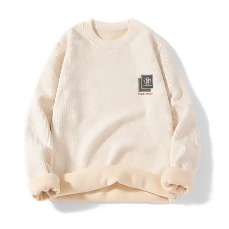 中青年男士圆领保暖卫衣潮流打底衫上衣2023新款冬装加绒加厚毛衣商品大图