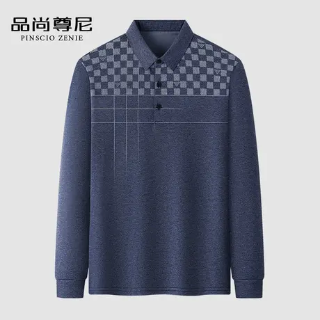 【舒适亲肤】老年人秋装男经典格纹长袖T恤50-60岁爸爸上衣POLO衫商品大图