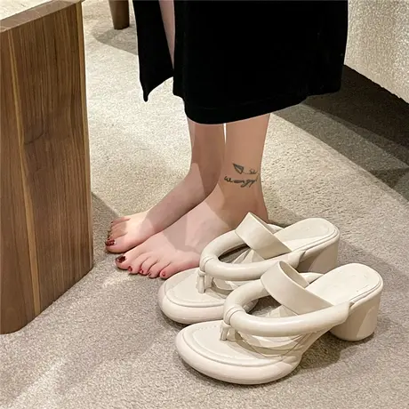 人字拖女外穿2023年春季新款时尚百搭复古防滑网红粗跟夹脚凉拖鞋商品大图