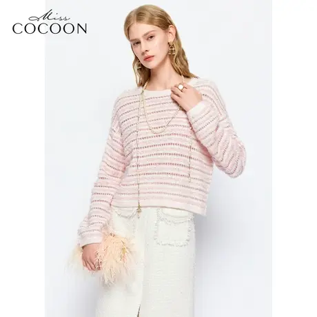 MISSCOCOON【拾光纪】24春新款肌理感夹色宽松廓形通勤毛针织衫商品大图