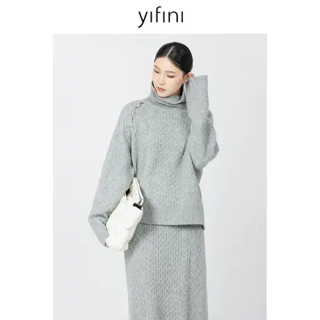 Yifini/易菲高领保暖针织毛衣女冬季新款休闲落肩针织衫毛衫图片