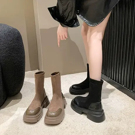 爆款炸街显脚小马丁靴女ins潮百搭2023年秋季新款厚底增高瘦瘦靴图片