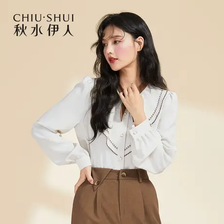 秋水伊人清仓衬衫2021年冬女装荷叶边立领时尚设计感领结上衣女图片