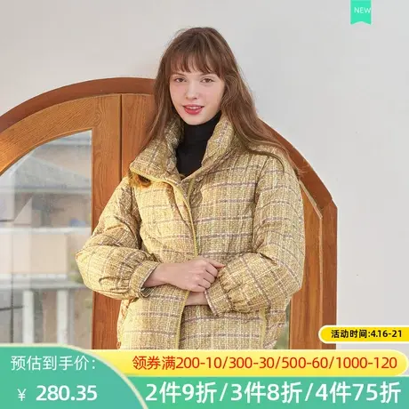 秋水伊人2022冬季新款时尚格子白鸭绒短款保暖束口袖羽绒服2A72商品大图