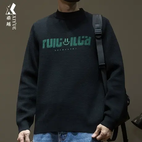 希越美式复古12针毛衣男冬季重磅保暖针织衫宽松大码男士毛衫外套商品大图