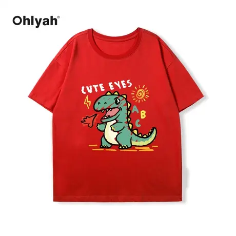 Ohlyah春季新款本命年卡通龙重磅t恤无性别男女情侣宽松纯棉短袖商品大图
