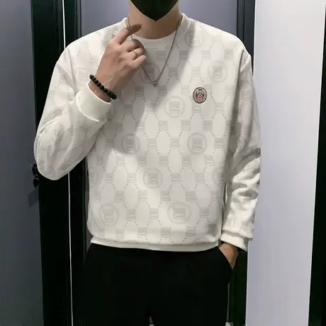 高级感潮流满印花休闲卫衣男春秋季花色打底上衣长袖t恤2023新款商品大图