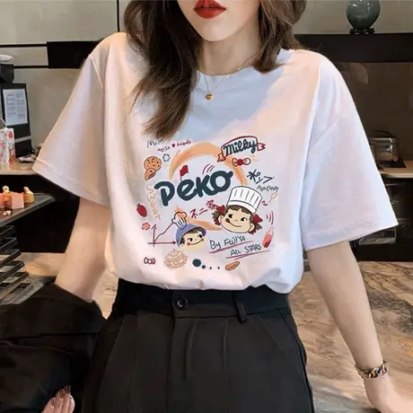 涂鸦印花大版同款短袖t恤女夏装2023年新款原宿风宽松休闲上衣商品大图