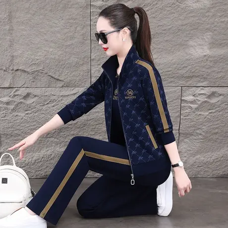 三件套休闲运动服套装女士春秋季新款时尚直筒裤卫衣外套减龄洋气图片