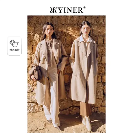 YINER音儿女装2022冬季新款中长款纯山羊绒双面呢大衣图片