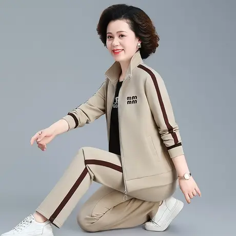 女士休闲运动服套装2024春秋新款洋气中老年妈妈减龄直筒裤三件套图片