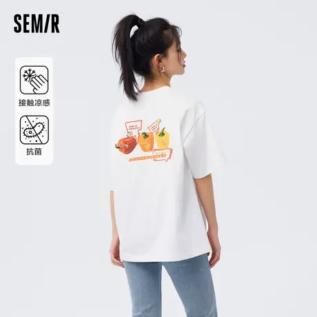 森马短袖T恤女中长款oversize夏季小众印花衣服凉感抗菌个性上衣商品大图