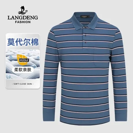 浪登男士中青年长袖T恤2023秋冬新款亲肤条纹撞色时尚POLO衫上衣商品大图
