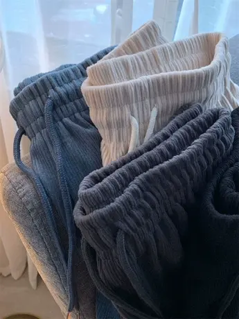 【超柔雪尼尔】复古显瘦坑条复古女春季纯色长裤阔腿裤灯芯绒裤子商品大图