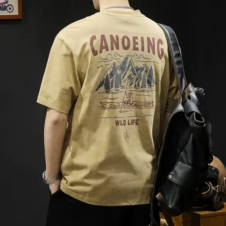 美式印花短袖t恤男士宽松大码潮牌夏季2024新款男款衣服男装体恤商品大图