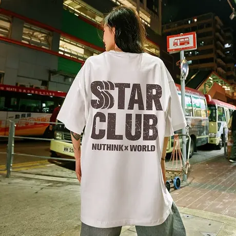 Nuthink欧美潮牌ins字母短袖T恤男女同款宽松大码半袖上衣情侣装商品大图