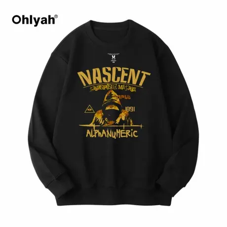 Ohlyah迷彩帽衫人物印花圆领大码潮牌胖子cec外套春秋季卫衣男潮商品大图