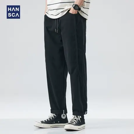 hansca夏季潮牌工装裤男日系复古宽松休闲纯棉百搭阔腿直筒长裤子图片