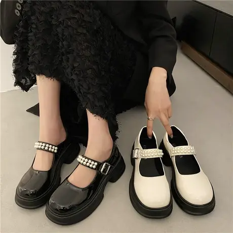 玛丽珍小皮鞋女英伦风2024年夏季新款日系jk复古百搭厚底珍珠单鞋商品大图