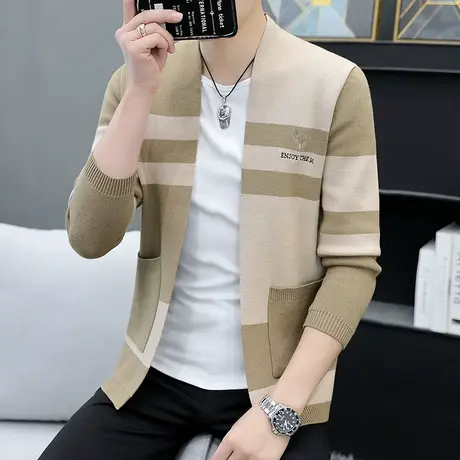 秋季学生潮牌休闲针织开衫外套男士潮流百搭外穿毛衣帅气时尚秋装商品大图