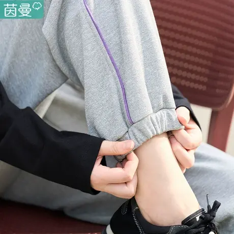 茵曼黑色高腰束脚裤女2024春季新款休闲裤直筒裤子灰色卫裤运动裤商品大图