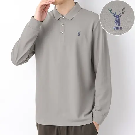 珠地棉polo衫长袖2023新款保罗翻领t恤男潮流鹿头印花有领打底衫商品大图