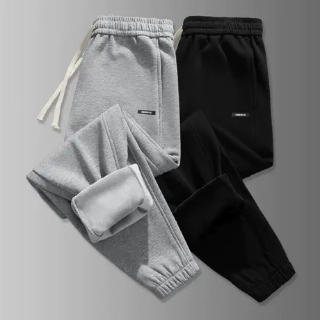 长裤子男士2023新款秋冬季加绒运动裤九分裤潮流小脚束脚休闲卫裤商品大图