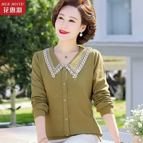 妈妈春装长袖t恤上衣2023新款中老年女装小衫春秋洋气内搭打底衫商品大图