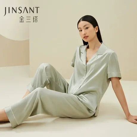 舒适睡衣】真丝家居服100%桑蚕丝宽松短袖长裤短裤丝绸睡衣金三塔图片