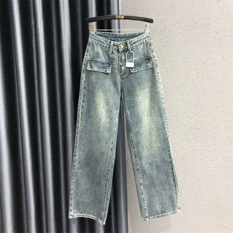 浅色磨白高腰显瘦洗水牛仔直筒裤女23秋季新款高个子休闲拖地裤潮商品大图