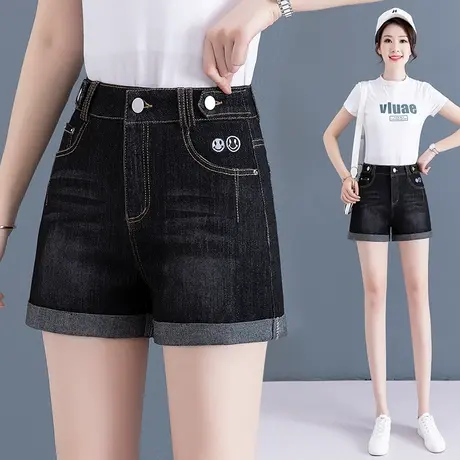 牛仔短裤女夏季2023年新款高腰裤子薄款卷边短裤夏天直筒休闲热裤图片
