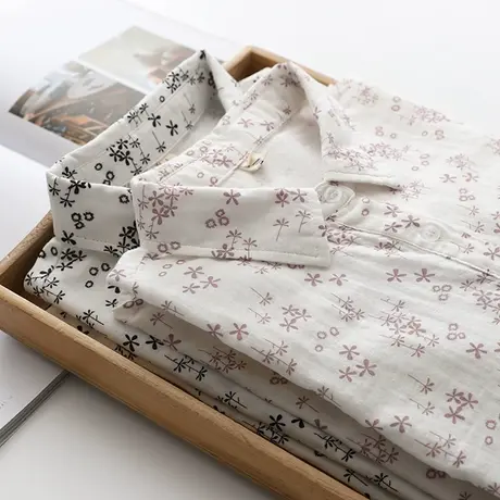 文艺小清新全棉碎花衬衫女春季新款叠穿上衣双层棉纱洋气宽松衬衣图片