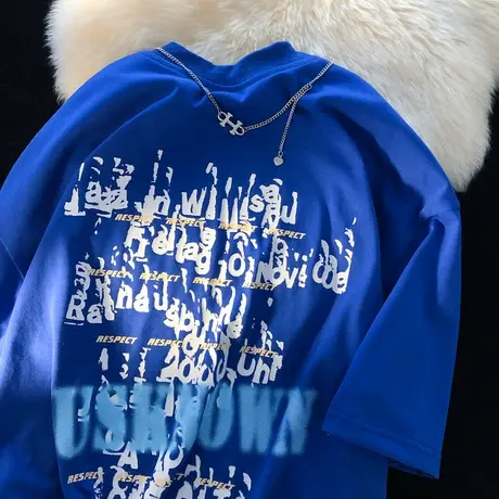 美式复古短袖t恤女2022宽松韩版ins半袖设计感小众chic港味上衣服商品大图