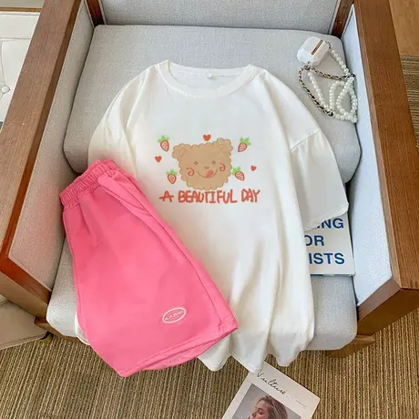 纯棉港风运动服套装女夏季宽松短袖短裤小个子网红炸街休闲两件套商品大图